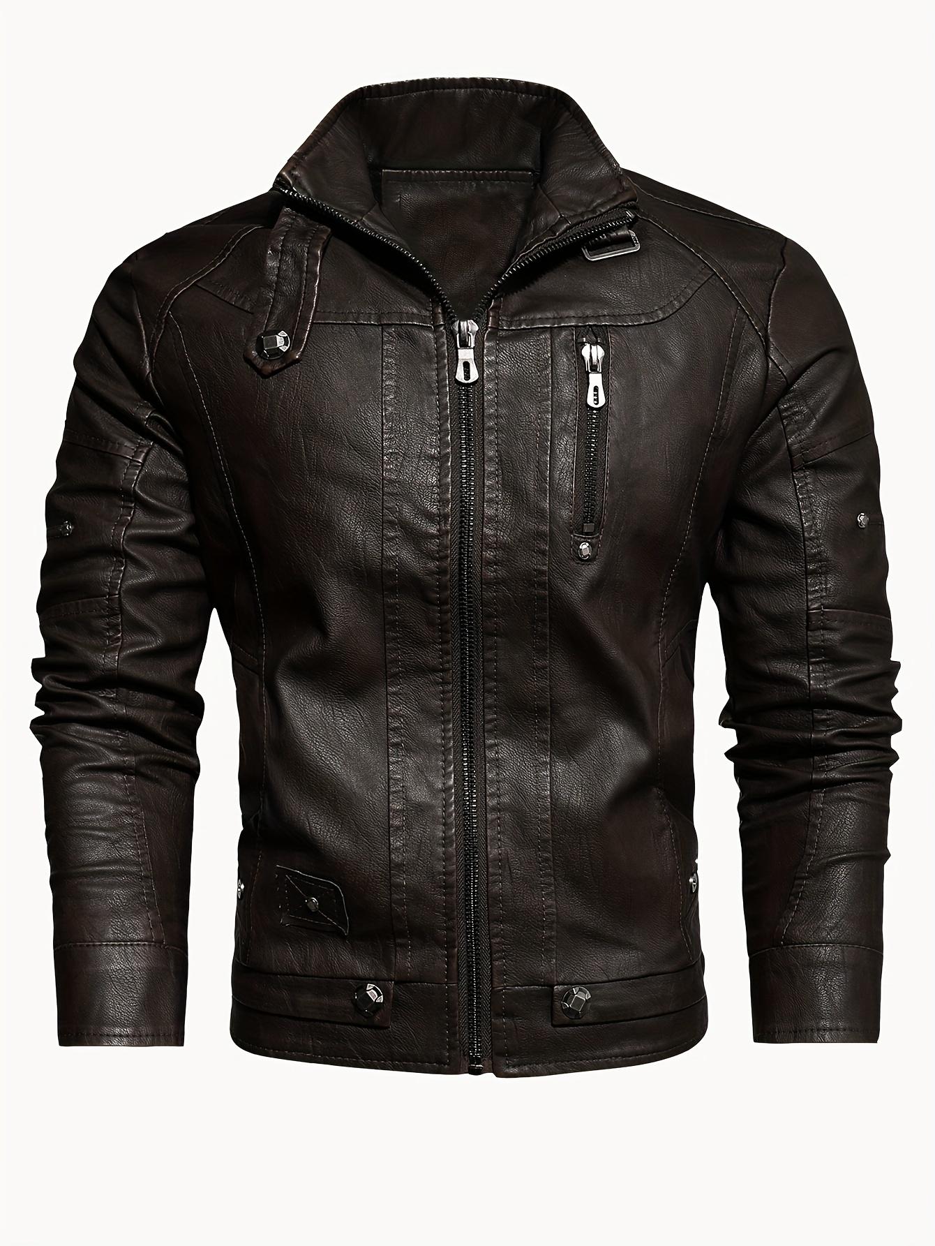 

Ретро-куртка из искусственной кожи в байкерском стиле - мужская повседневная куртка из искусственной кожи с воротником-стойкой - стильная и прочная, идеально подходит для осени/зимы - идеальный подарок для модных парней XXXXXL