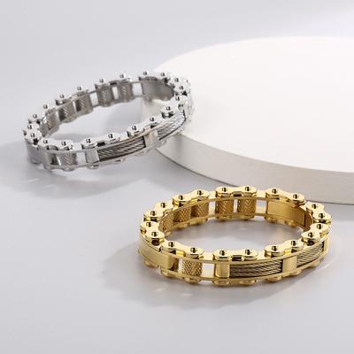 Bracciale da uomo in acciaio inossidabile Weiya di tendenza europea e americana, bracciale in filo d'acciaio, moda rock, vera catena da bicicletta placcata sottovuoto