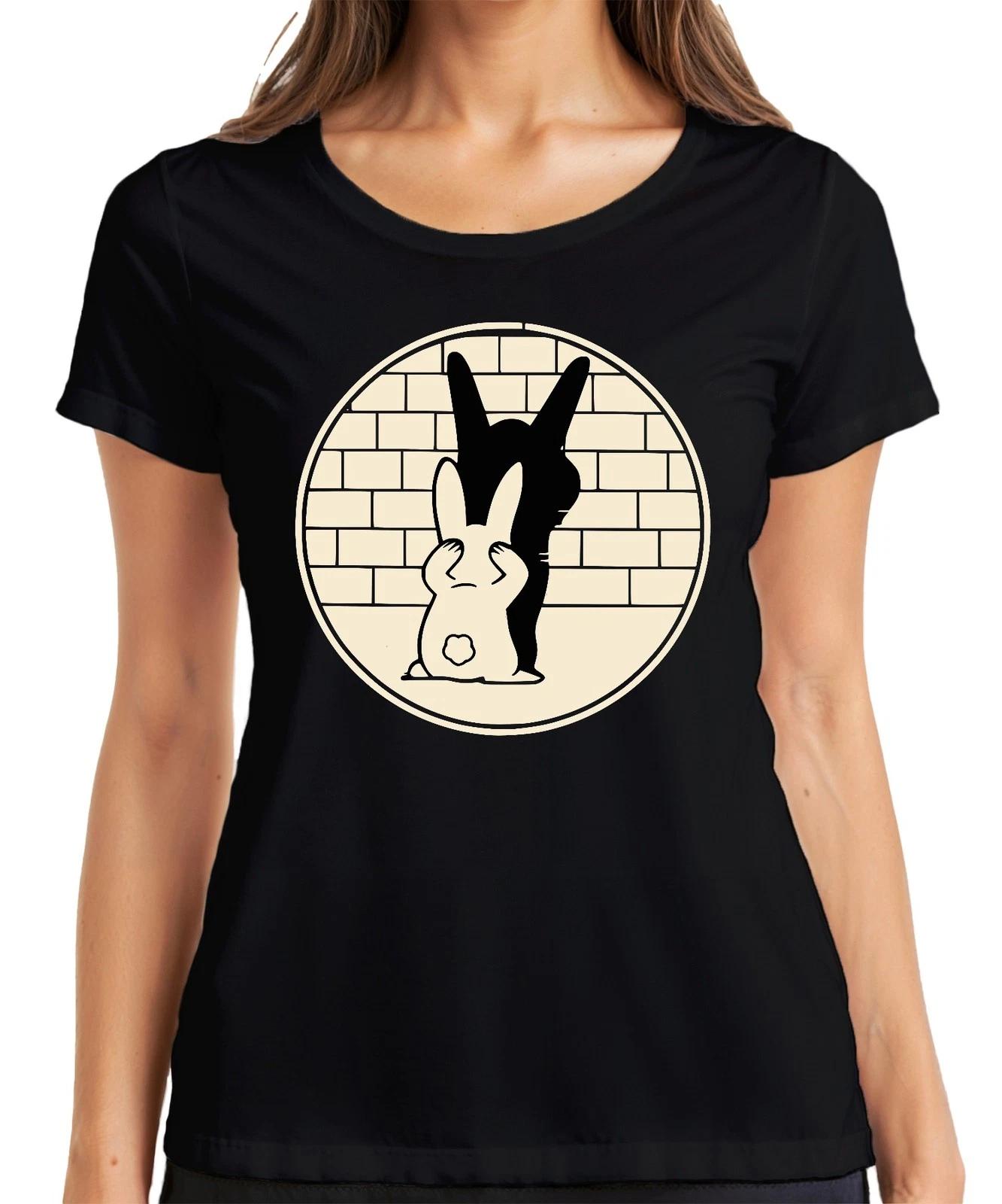 Suesser Hase mit Schatten Daemon Halloween Cartoon Retro Minimal Damen T-Shirt M
