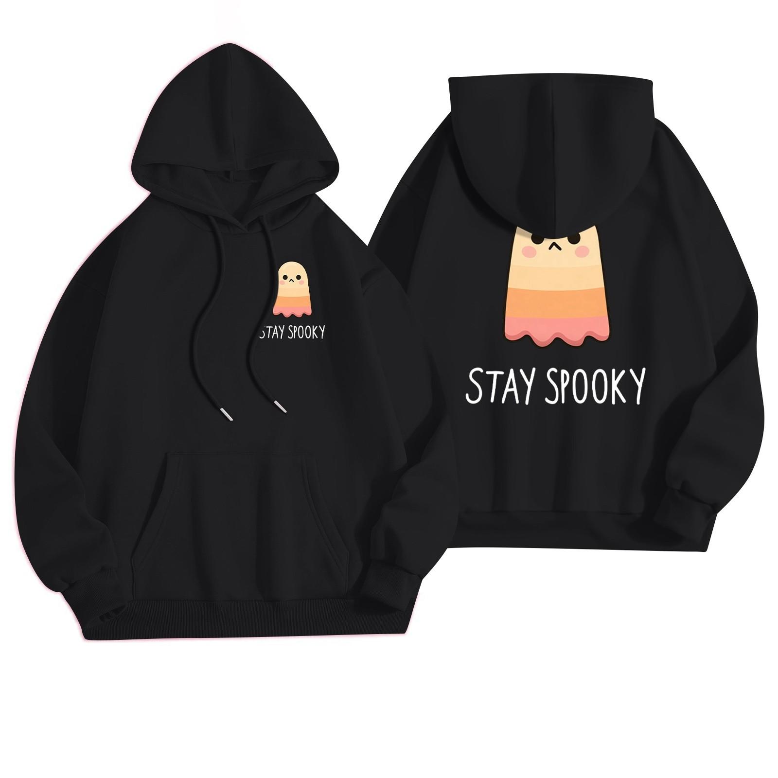 

Women s Casual Fashion Halloween Printed Leisure Hooded Sweatshirt With Pockets L чорний