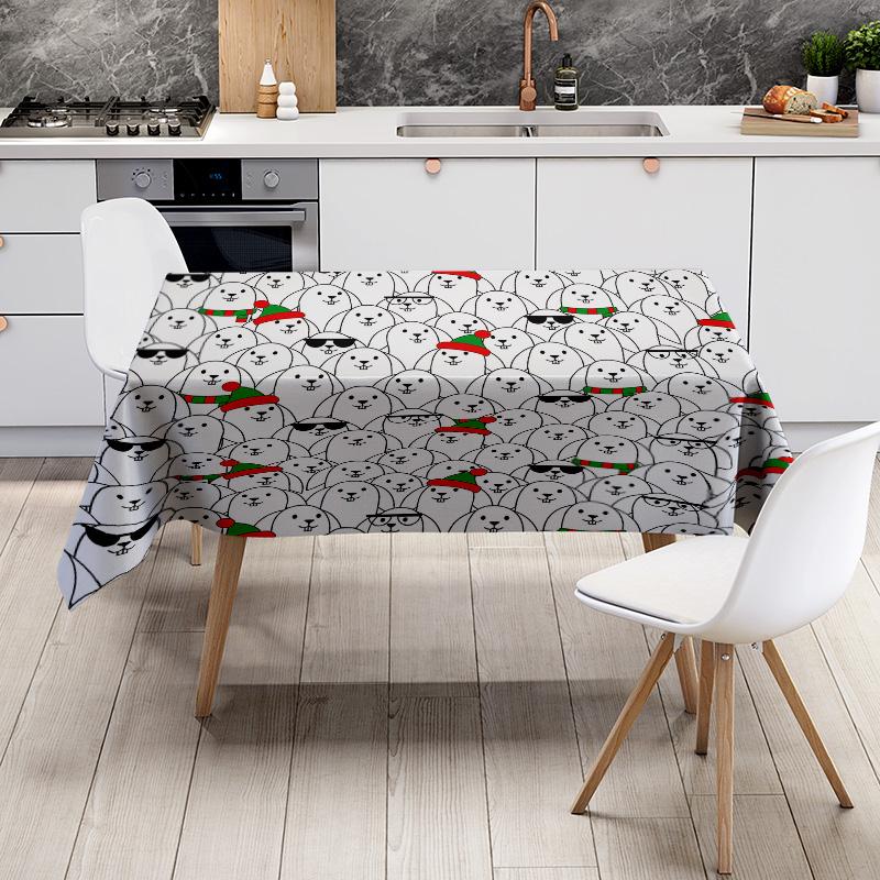 Snowman Christmas Tablecloth 3D Printed Festive Dining Cover for Kitchen Home Decor Red/White Pattern Design