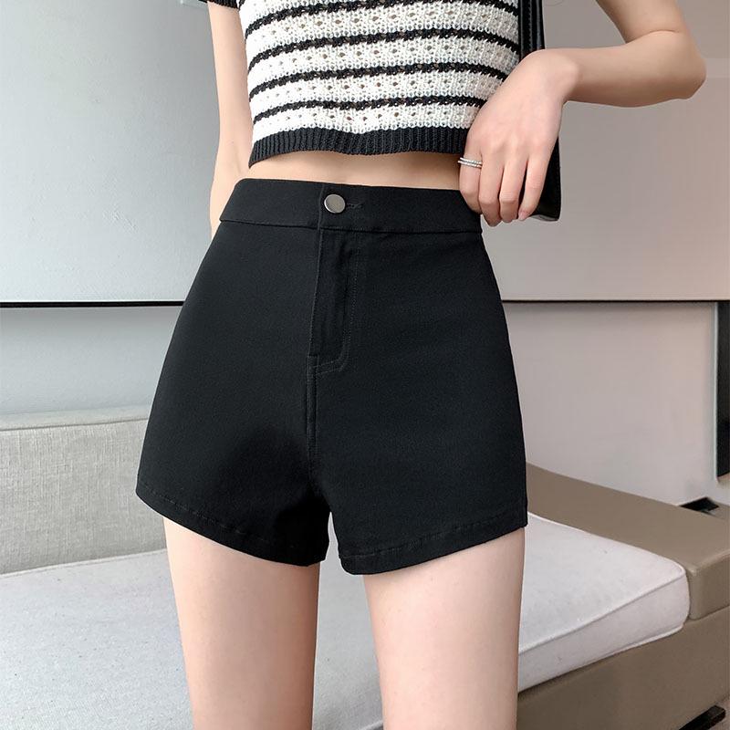 

Большой размер Петит Черные А-силуэта Широкие брюки-шорты с высокой посадкой Летние 2025 L чёрный