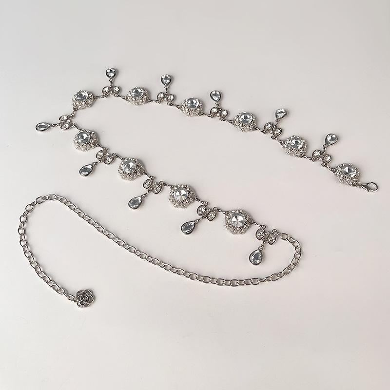 Rhinestone Pendant Inlaid with Metal Waist Chain for Women's Personality and Simple Matching Dress Accessories Belt for Women