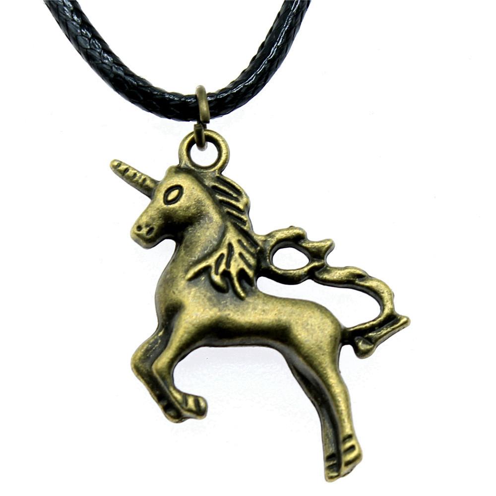 Running Horse Pendant Elephant Necklace Equestrian Western Jewelry With 45cm Leather Chain