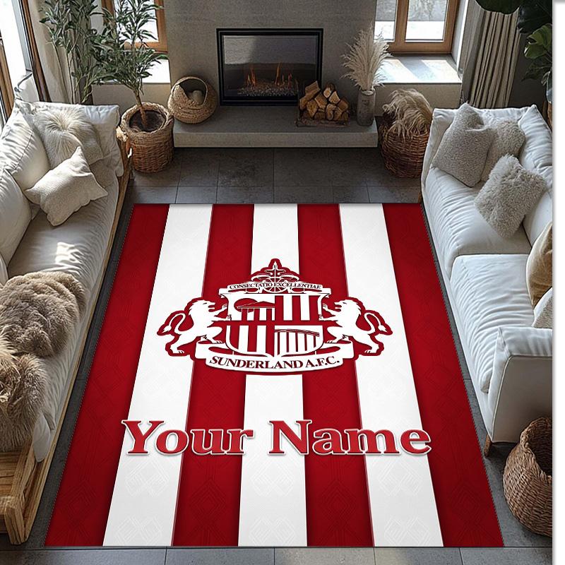 Sunderland FC Bedruckter Kristall-Samt-Teppich Rutschfester Kristall-Samt-Teppich für Sofa, Schlafzimmer, Innenbereich, Heimdekoration