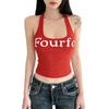 American Street Style Retro Letter Print Low-Cut Racerback Tank Top, Fashionable and Versatile Short Top for Hot Girls