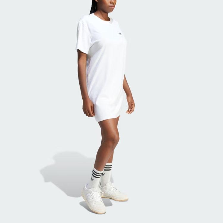 Adidas Originals Trefoil Logo Print Mid-Length Short Sleeve Dress Women Dress White IN8459