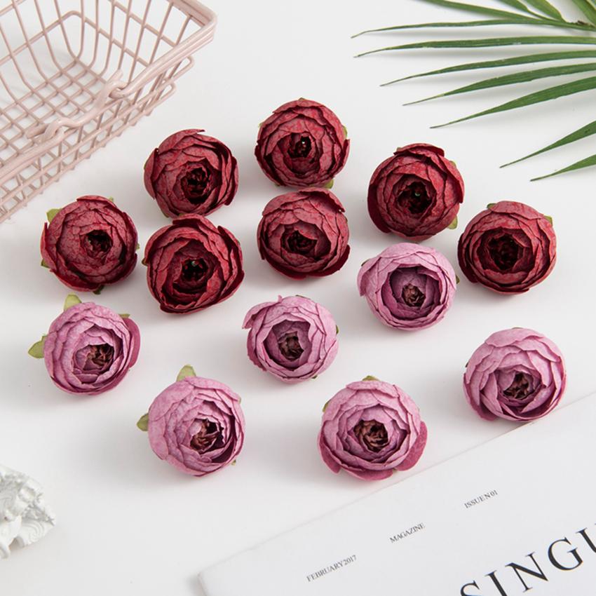 10/100PCS Silk Tea Roses Bud Artificial Flowers Diy Gifts Candy Box Christmas Decorations Home Garden Wedding Holiday Supplies