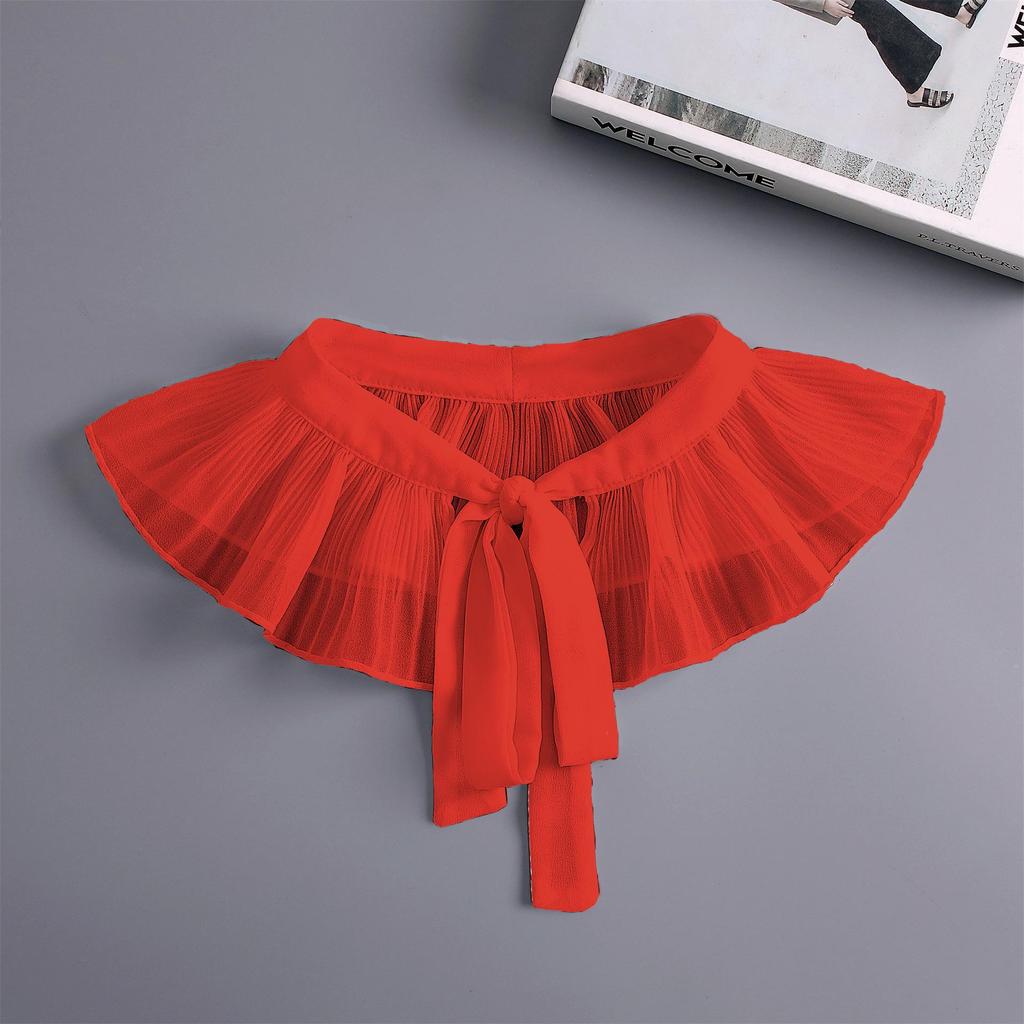 Spring/Summer 2025 Chiffon Pleated Shawl with Lace Ruffle & Peter Pan Collar for Girls