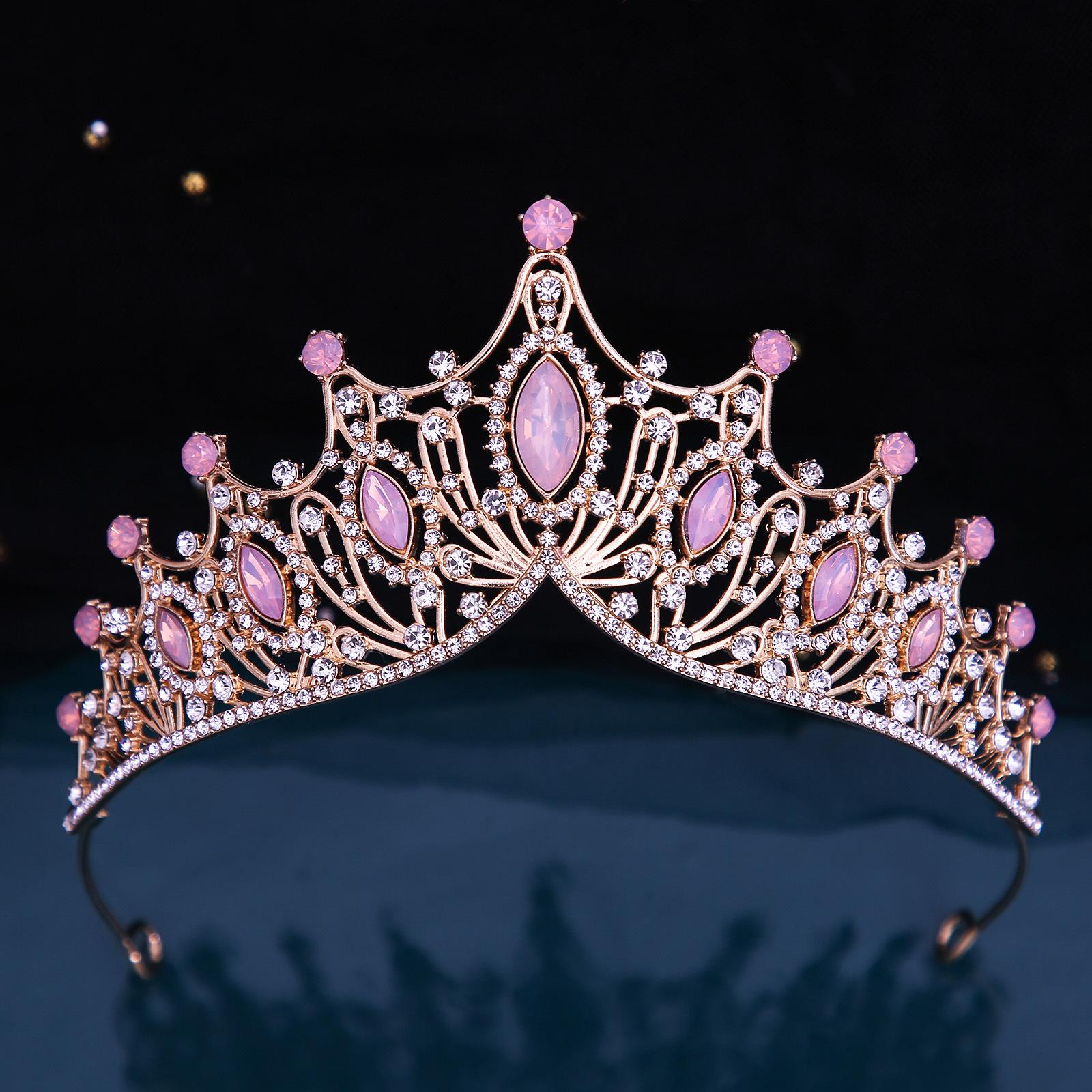 

5 цветов, тиара принцессы, королевы для девочек, розовый опал, кристаллическая тиара для женщин, вечерние, день рождения, корона, аксессуары для волос, головные уборы, ювелирные изделия