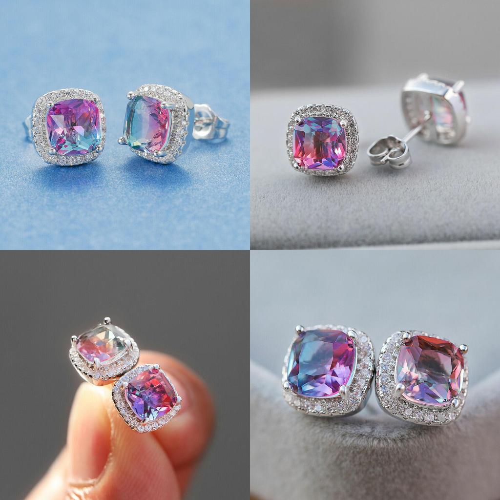 Geometric Statement Earrings With Rainbow Cubic Zirconia For Fashion Jewelry Lovers
