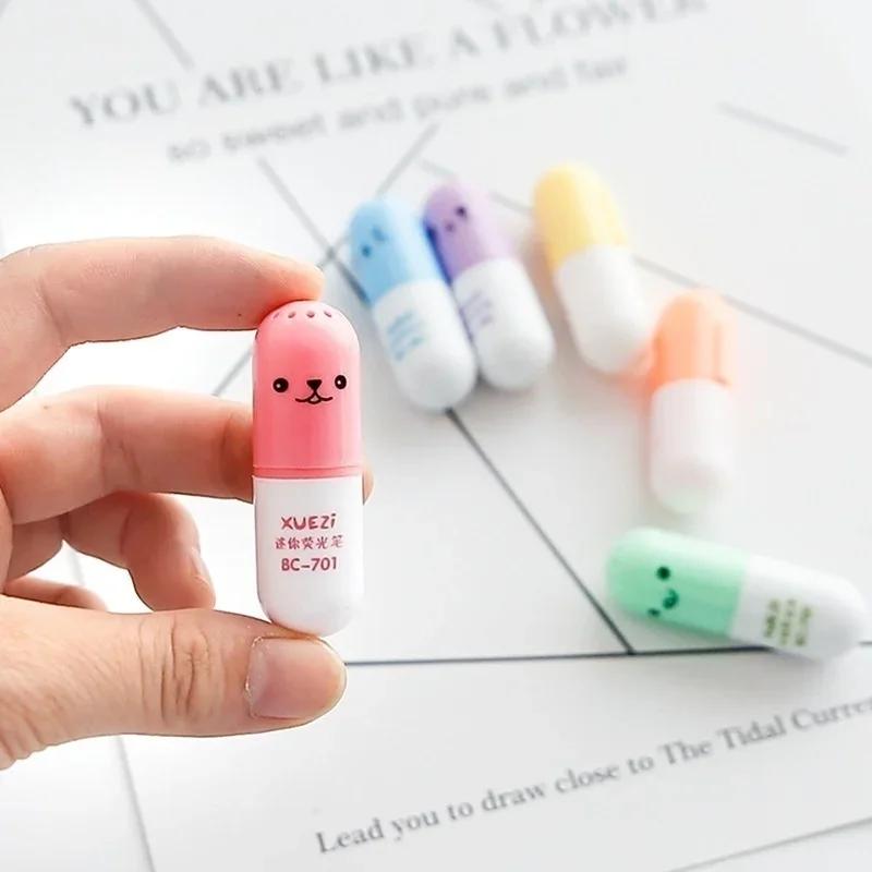 6 Stück / Packung Niedliche Pillen-Mini-Highlighter-Marker Zeichenstifte Schulbürobedarf Kinder Schüler Schreibwaren