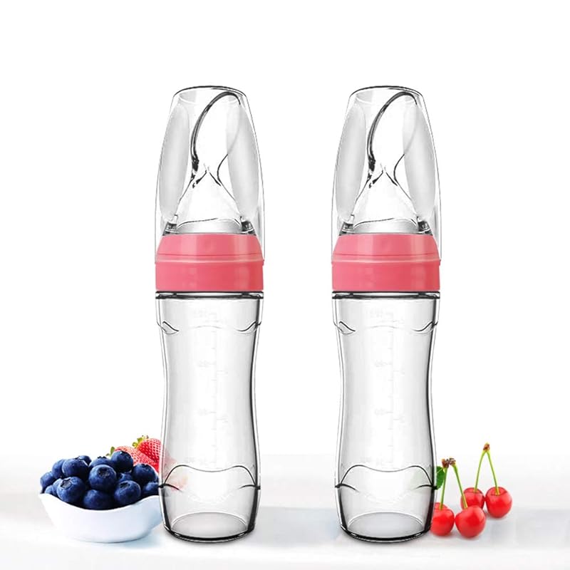 Baby Mate 2 PCS Silicone Baby Food Dispensing Spoon (Pink, 4oz/120ml, Ideal for 4 Months+ Babies) FDS - Infant Feeders for Cereal and Baby Food - 4.0 ounces