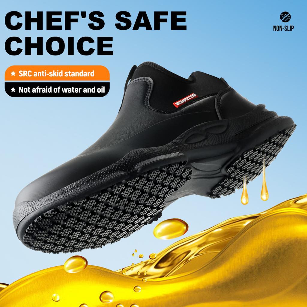 Mens Chef Work Shoes Non-Slip Oil-Resistant Kitchen Footwear Comfortable Restaurant Safety Shoes Waterproof Kitchen Shoes