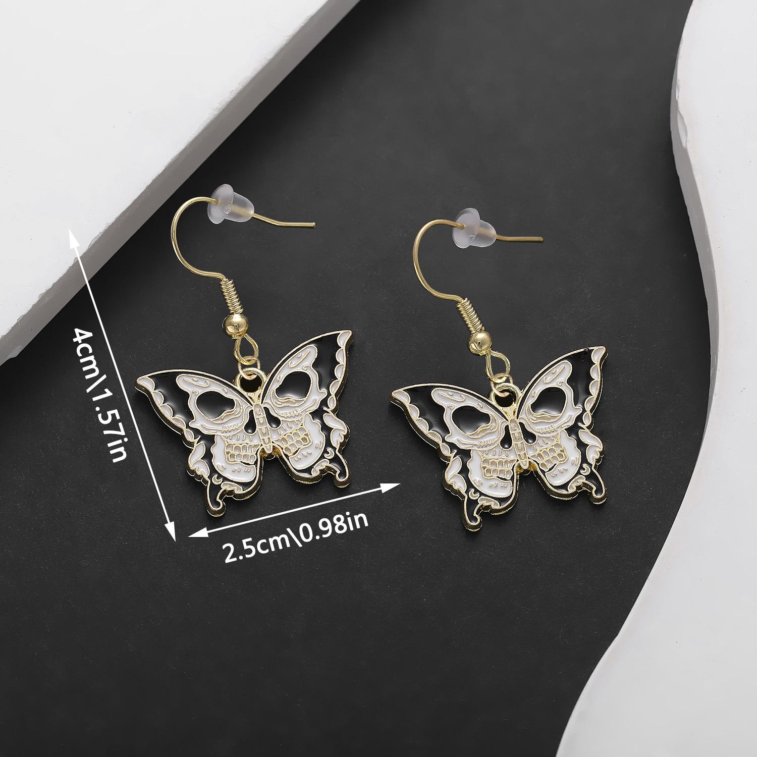 Dark Style Halloween Skull & Butterfly Drip Oil Ear Cuff Earrings