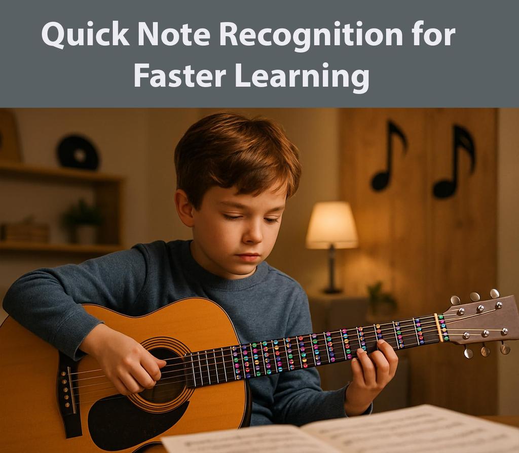 Autocollants de Touches de Guitare QMG – Notes Colorées Faciles pour Débutants – Inclut les Notes Dièses et Bémols – 14 Couvre-Touches – Sans Résidus –