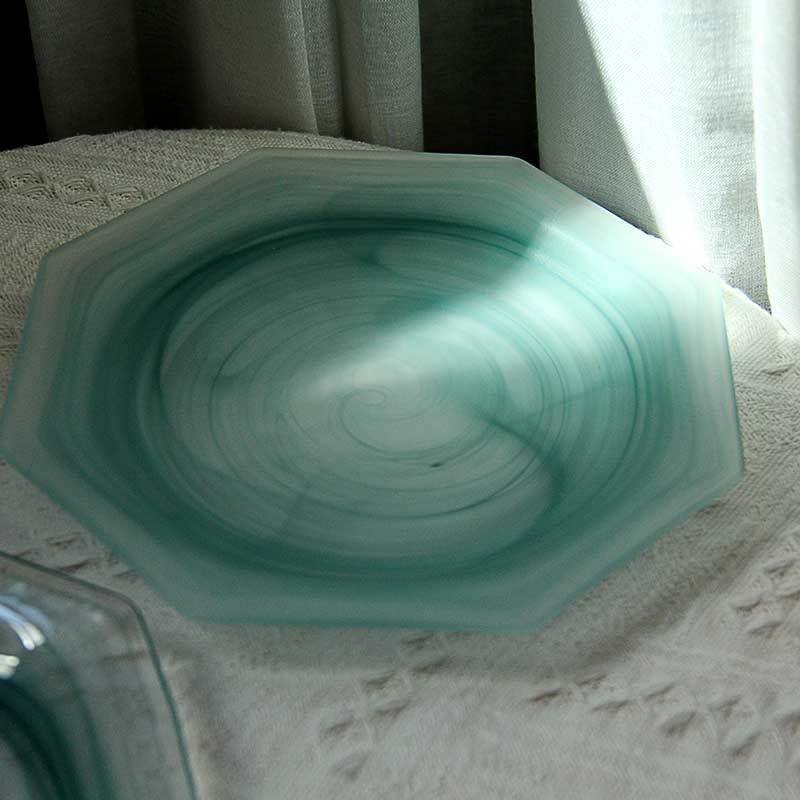 Cloud Mist Salad Plate Ins Glass Octagonal Plate Art Dining Plate Cloud and Mist Pattern Western Salad Fruit Plate