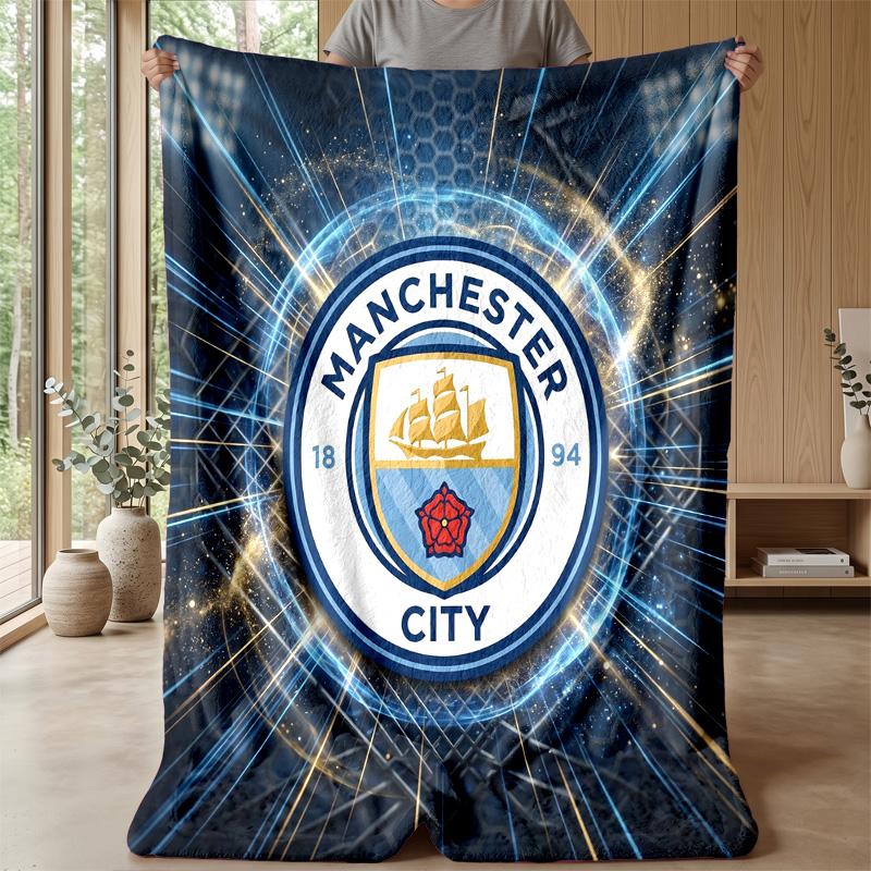 Manchester City Theme Blanket Soft Flannel Blanket Plush Throw Blanket Cozy Sofa Bed Blanket for Home Decor