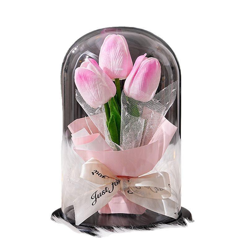 Tulip Glass Cover Flower Lamp Practical Birthday Gift Ornament Decorative Gift Teachers' Day Valentine's Day Eternal Flower Lamp