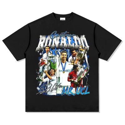Vintage Portugalsko C Ronaldo Potištěná bavlněná trička Letní sportovní fotbalové tričko pro fanoušky Dětské a pánské tričko s krátkým rukávem a kulatým výstřihem