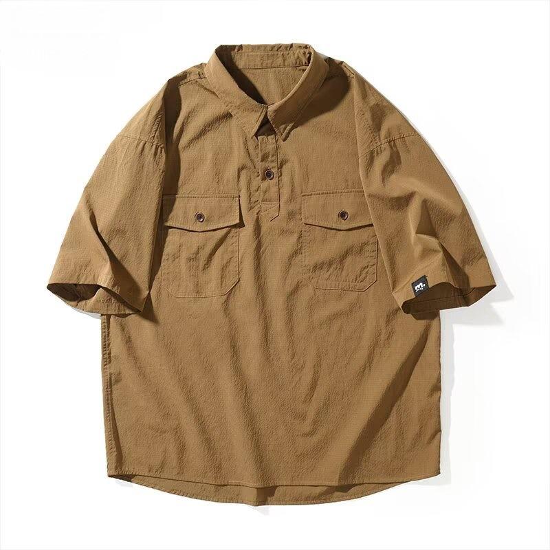 

Американская ретро рабочая рубашка мужская летняя из ледяного шелка с коротким рукавом рубашка поло свободного большого размера рубашка с лацканами футболка 5XL