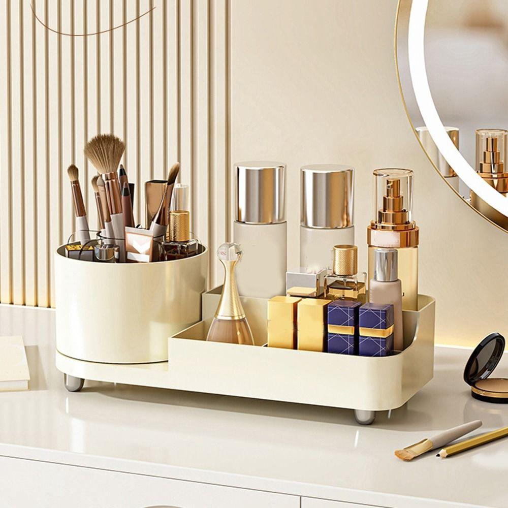 

Plastic Cosmetic Storage Box Multi-grid Sundries Storage Box 360° Rotating Makeup Organizer Vanity белый