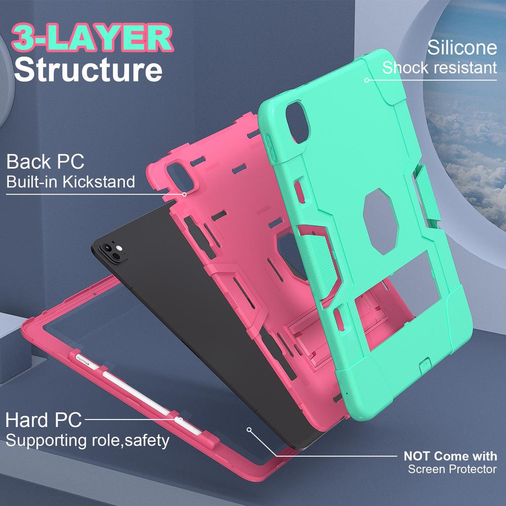 For iPad Pro 13 (2025)/13 (2024) Case Robot Style Silicone + PC Tablet Cover with Kickstand