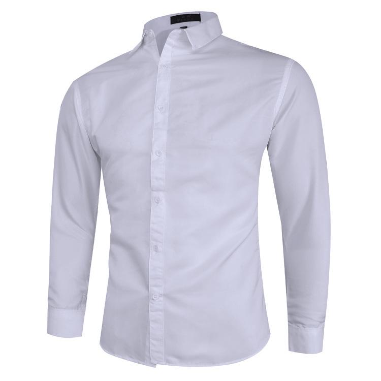Men's Business Casual Long-Sleeved Solid Color Shirt, Large Size, Trendy Design