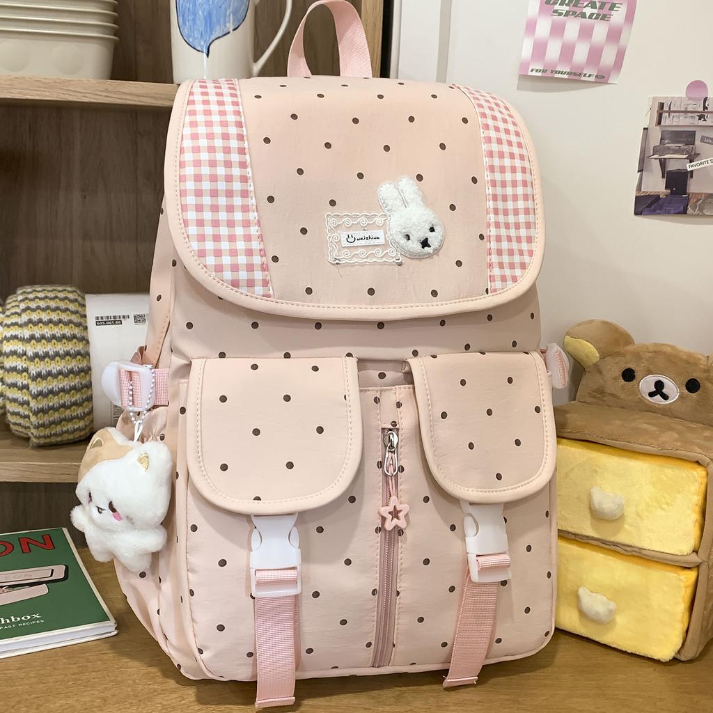 Schoolbag Ice Sea Light Blue Polka Dot Backpack Elementary School Student Versatile School Bag Female Junior High School High School Student Fashion