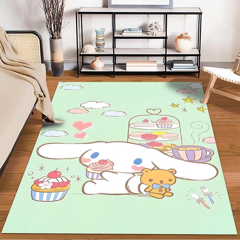 Cute Cartoon Bunny and Bear with Cupcakes and Coffee on Green Pastel Background Suitable for use as an anti-slip1 for1room and bedroom sofas
