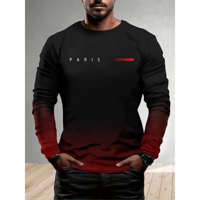 Men's Long Sleeved T-shirt Gradient Color Paris Pattern Print
