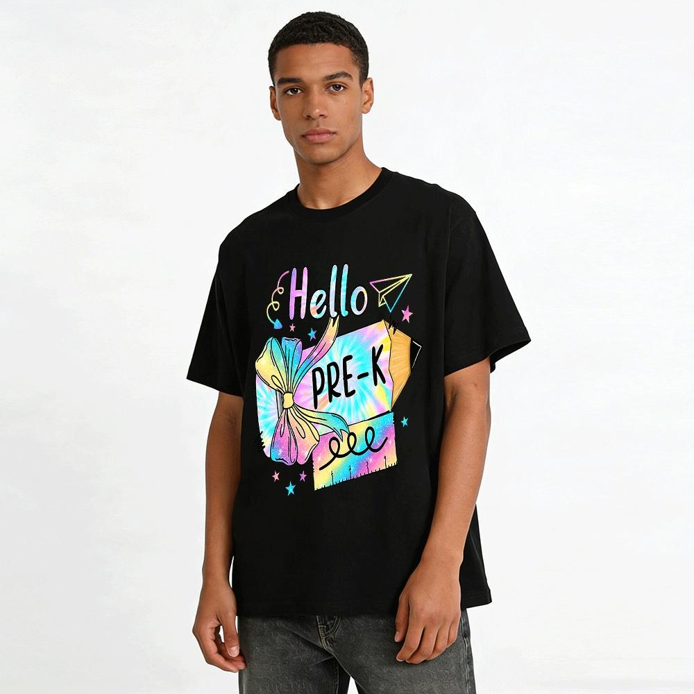Hello PRE-K Tie Dye Stationery Print Back To School Kids Top Pure cotton T-shirt