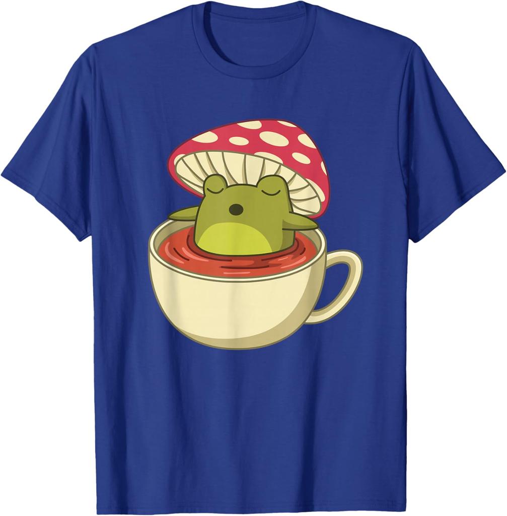 Cottagecore Frog In Tea Cup Mushroom Aesthetic Graphic Tee Shirt Casual Short Sleeve