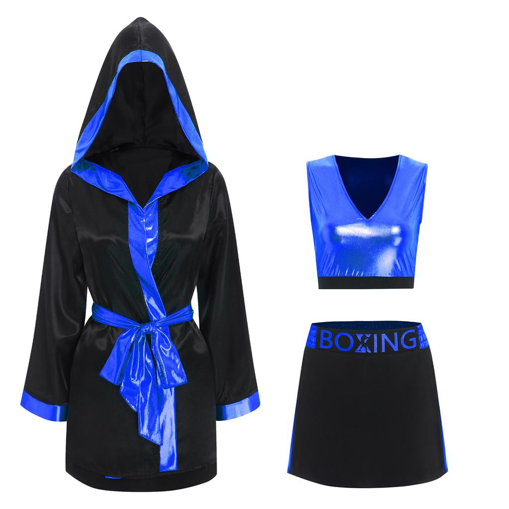 Dames Boksuitrusting Vierdelige Set Tanktop Cover-up Badjas Rok Riem Sport Thema Halloween Kostuum