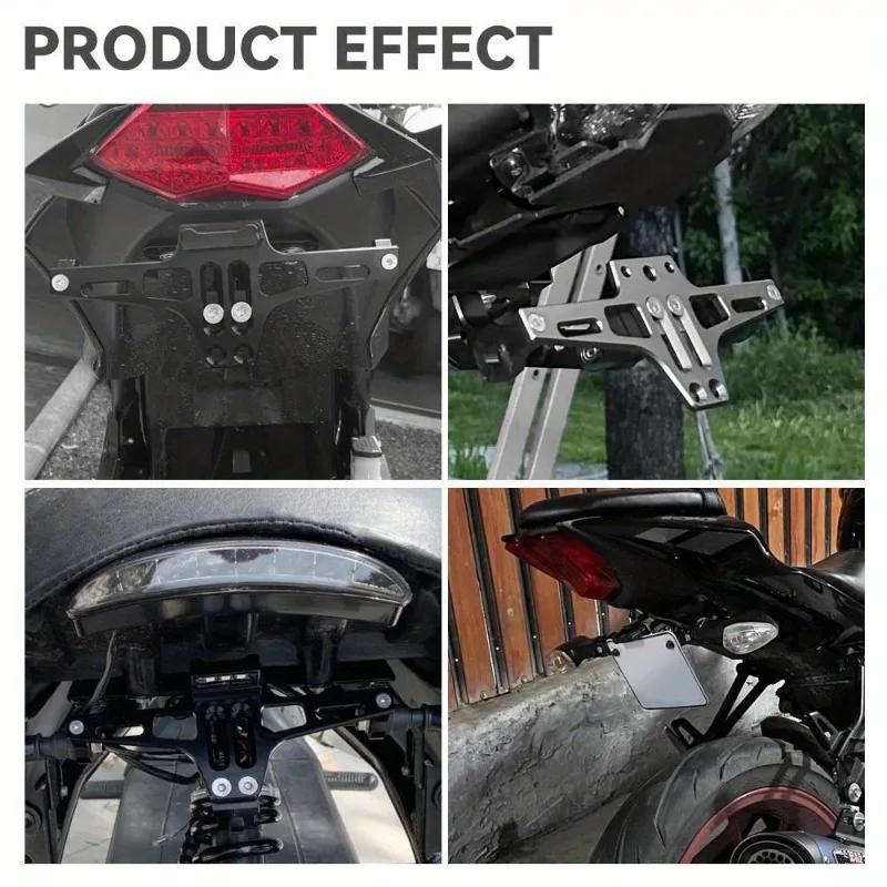 Motorcycle License Number Plate Holder Frame with LED Light CNC Aluminum Adjustable Moto Accessories Turn Signal Light Bracket