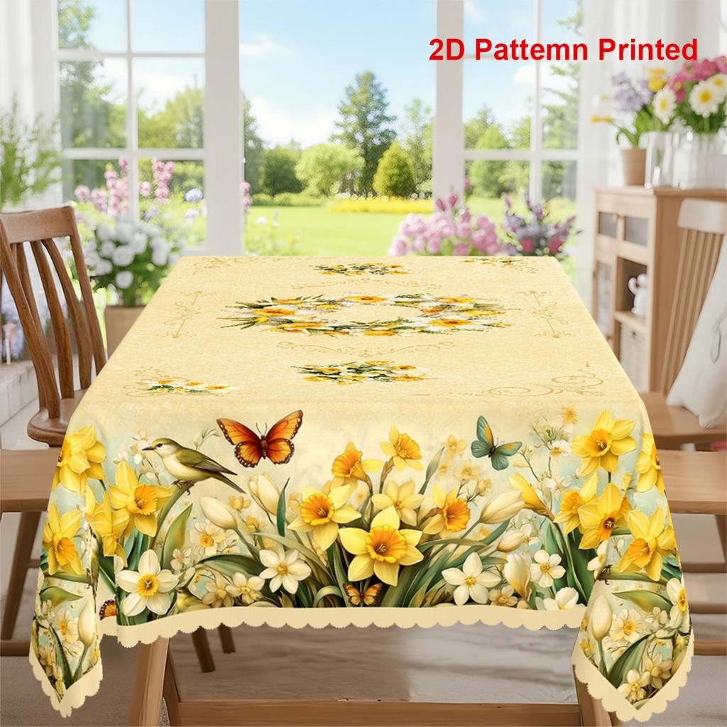 Tablecloth 2D Flat  Spring Summer Yellow Sunflower Print TableclothTerrace Indoor Outdoor Deco