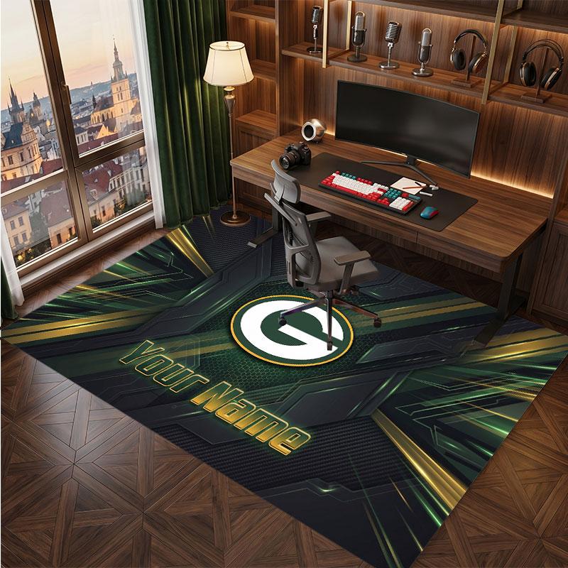 Green Bay Packers Personalized Crystal Velvet Carpet, Customized Name Text Soft Anti‑Slip Rug for Living Room Bedroom