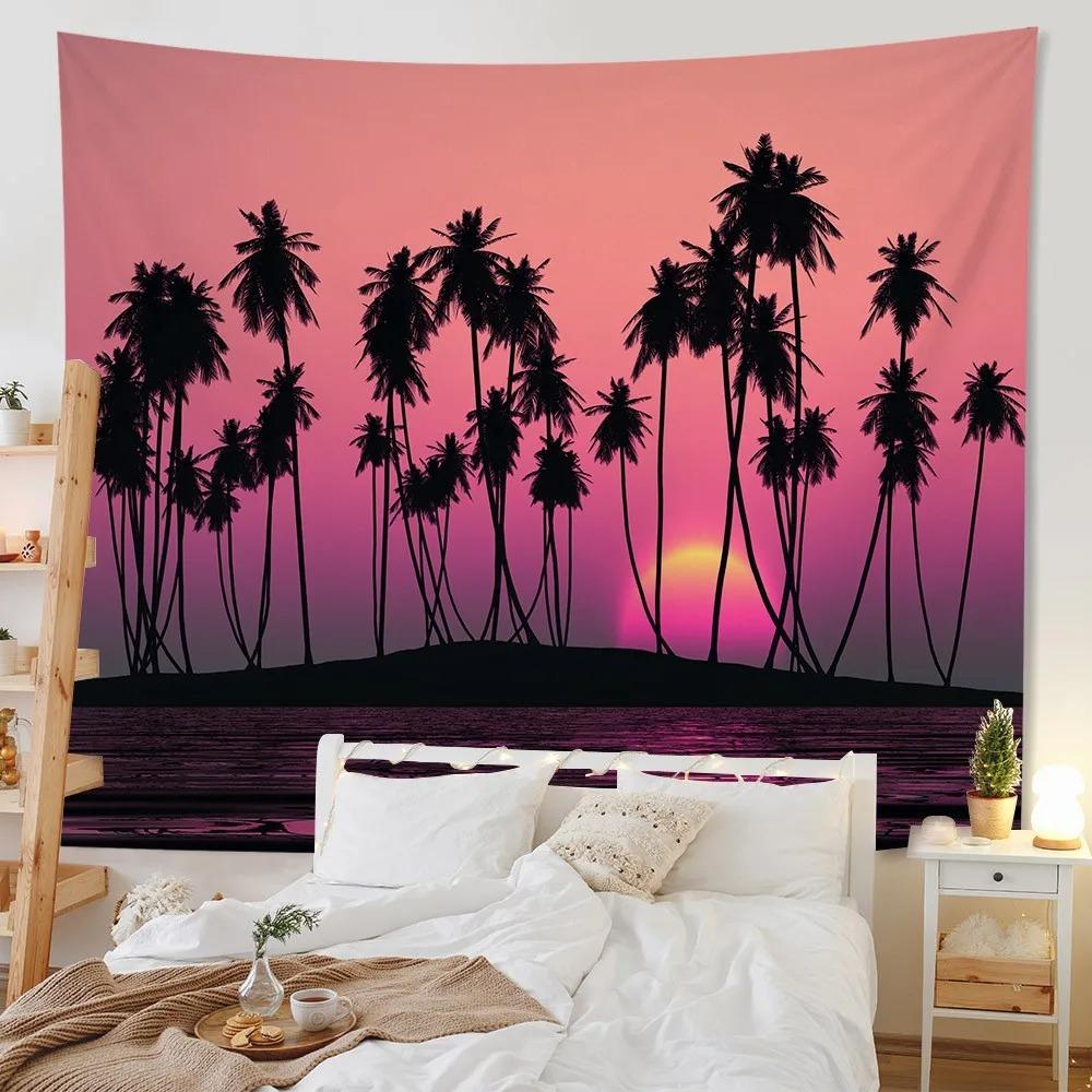 Летний морской закат розовое небо узор гобелен спальня гостиная гобелен украшение стены — фото 4