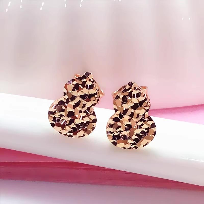 Exquisite Russian 585 Purple Gold Crushed Ice Gourd Stud Earrings Fashionable Shiny Rose Gold Plated Small Stud Earrings Women (rose gold plated pair)
