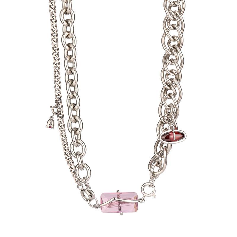 Stylish Multi-layer Titanium Steel Floral Necklace With Diamond Detailing For Women Perfect For Sweater Outfits