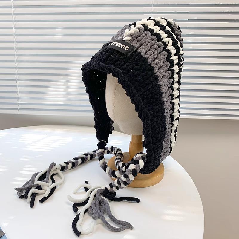 Korean Chunky Knit Women's Winter Hat - Large Fit, Handcrafted, Warm Wool Outdoor Beanie