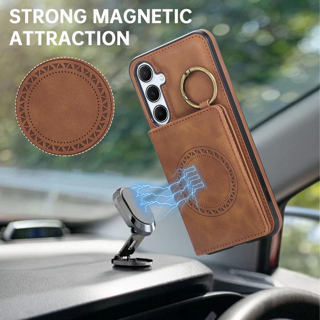 For Samsung Galaxy S25+/S24+ Case Card Holder Kickstand Leather + TPU Phone Cover with Ring Holder