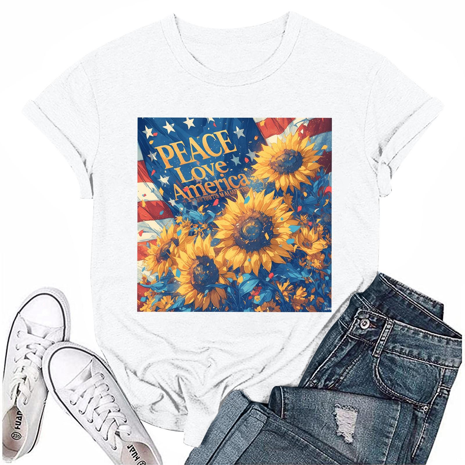 

Женская повседневная футболка с круглым вырезом и коротким рукавом с принтом «День независимости» XL белый