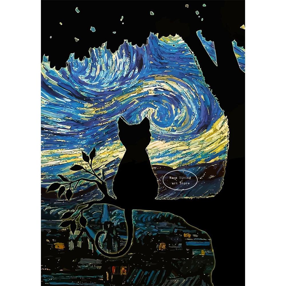 5D Diy Diamond Painting Cross Stitch Embroidery Mosaic Funny Black Cat Flower Van Gogh The Starry Night Full Round Drill Home Decor Wall Art Gift
