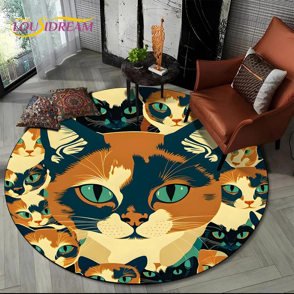 

3D Persian Cat,Cute Calico Cat,Ragdoll Cartoon Round Carpet Rug for Living Room Bedroom Kid Playroom Decor,Pet Area Rug Non-slip 60X60cm