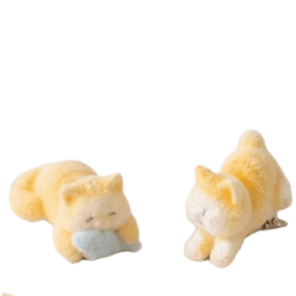2/4 pcs Soft Plush Bang Side Clips Happy Cat Duckbill Clips Cute Flocking Cat Hair Clips Daily