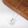 Náhrdelník z mincovního stříbra S925 s perlou rýžového tvaru - Jednoduchý design, galvanizováno bílým zlatem.