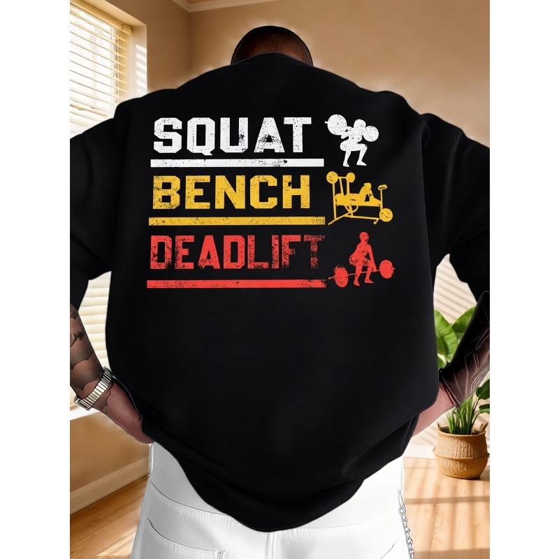 European sizes Men s Graphic T-Shirts - Squat Deadlift Weightlifting Design Back Print S