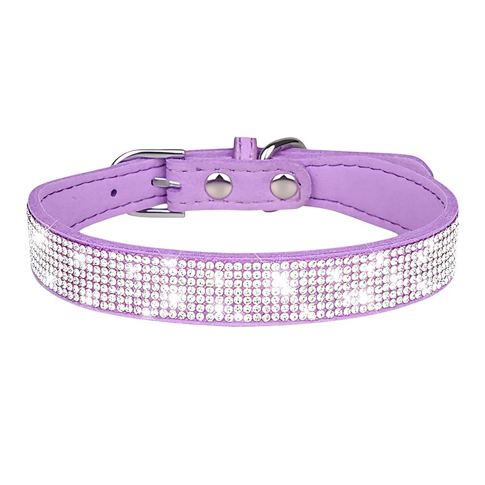 New Shiny Rhinestone Pet Collar, Soft Microfiber Adjustable Collar for Small Medium Dogs & Cats, Lightweight Walking Collar (Purple,S) фиолетовый