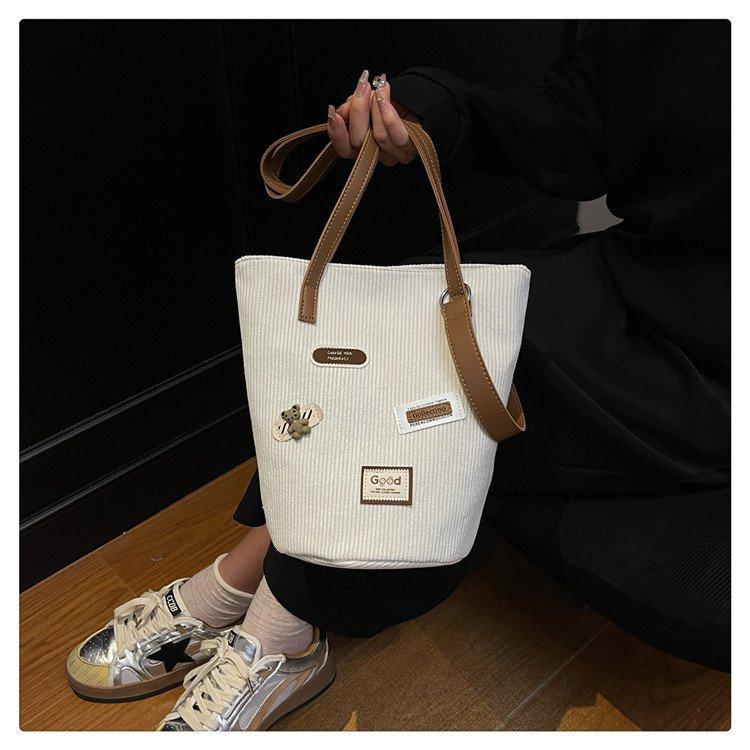 Corduroy Bucket Bag 2026 Casual Women's Simple Temperament Versatile Korean New Niche Design Shoulder Bag